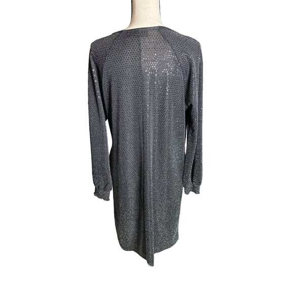Nina Leonard Black Sequin Dress Smock Long Sleeve Pockets Lined Size Large - Picture 6 of 8